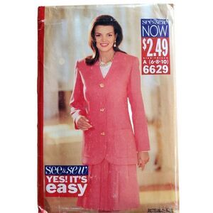 Vintage 80s Butterick Pattern 6629 Uncut Tunic Jacket Top Pleated Skirt M